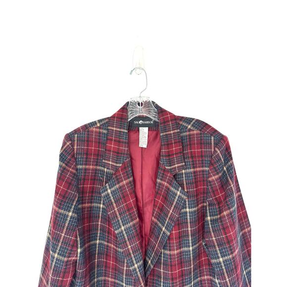 Vintage Plaid Dark Academia Wool Blend Single Button Oversized‎ Blazer Size 14 - Picture 3 of 12